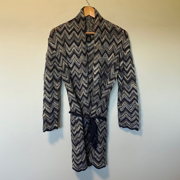 Lucky Brand Sweaters - Lucky Brand Chevron Patterned Blue Wool Mohair Blend Cardigan with Belt